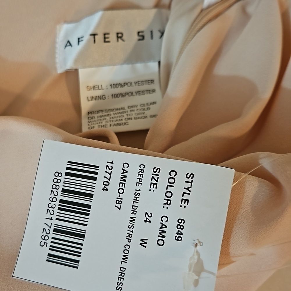 NWT After Six "Cameo" Crepe One-Shoulder Cowl Maxi Gown – Size 24 - Picture 9 of 11